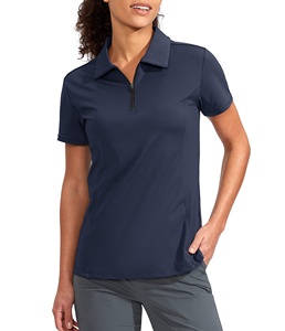 Polo de Manga Corta Azul Marino para Mujer, de Secado Rápido, Tejido de Punto, Color Sólido, Corte Casual, para Golf y Deportes al Aire Libre - Product Image 1