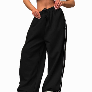Pantalon Harem Taille Haute Femme en Coton Éponge Couleur Unie avec Cordon de Serrage Coupe Ample Longueur Entière Décontracté Été - Product Image 5