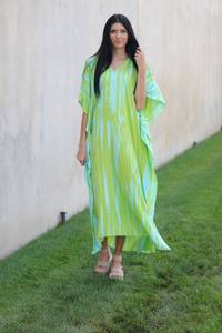 Stylish Long-Sleeve V-neck <b>Kaftan</b> Dress Handmade Tie Dye Tassel Slit Casual <b>Summer</b> Collection Straight Silhouette Eco-Friendly - Product Image 6