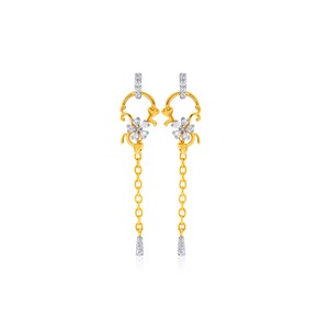 Boucles d'oreilles pendantes élégantes en forme de fleur, plaquées or jaune 14 carats avec diamants synthétiques cultivés en laboratoire, style tendance pour femmes, à porter en soirée - Product Image 1