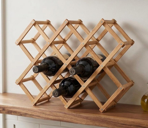 Porte-bouteilles multifonction en bois, étagère de rangement pour vin, support pliable en bois d'acacia pour comptoir, présentoir pour bouteilles de vin - Product Image 2