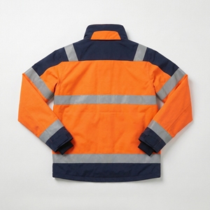 Veste de sécurité orange/bleu marine, imperméable et respirante, avec bandes réfléchissantes, fermetures éclair sur la poitrine et rabat anti-vent, OEM / Marque privée - Product Image 2