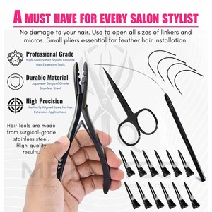 2026 Complete Hair Extension Installation Kit with Plier, Pulling <b>Needle</b>, Sectioning Clips, and Scissors in Zipper Carry <b>Case</b> - Product Image 3