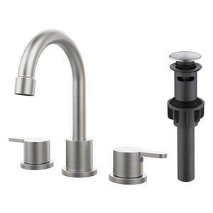 Rubinetto per lavabo bagno a 2 maniglie, 8 pollici, 3 fori, con beccuccio girevole a 360°, finitura Nichel Spazzolato, con scarico a scomparsa - Product Image 1