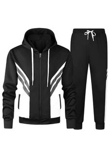 Men Breathable Zip up Hooded Autumn Tracksuit 2 Piece <b>Jogger</b> Set Contrast Stripe Sportswear Casual Wear - Product Image 1