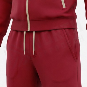 Men's <b>Red</b> Hooded Tracksuit Full Zipper Solid Color Casual Sportswear With Side Pockets Regular Fit Autumn Wear - Product Image 5