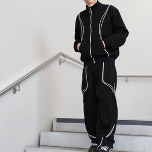 OEM Custom Reflective Windproof Nylon Winter Hooded Loose Fit Heavyweight <b>Tracksuit</b> Men Vintage Streetwear Zipper Elastic Waist - Product Image 2