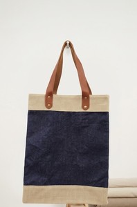 Sac fourre-tout en jute réutilisable, sac de courses, sac de plage, sac de transport pour les courses avec poignée en cuir - Product Image 4