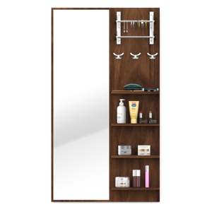 Organisateur de coiffeuse mural en panneau de bois d'ingénierie Freddie avec miroir de maquillage, étagères de rangement, porte-bracelets et crochets - Product Image 3