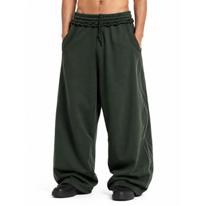 Pantalones Harem Extra Grandes Color Crema Beige, Pierna Ancha, Cintura Elástica con Cordón, Pantalones Deportivos Casuales para Hombre con Bolsillos Laterales - Product Image 5