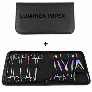 Kit d'outils de piercing corporel Luminex Impex 8 pièces en acier inoxydable arc-en-ciel, ensemble professionnel de pinces pour oreilles, nez et tétons avec étui - Product Image 1