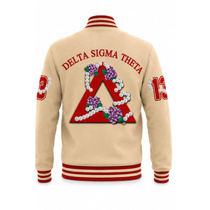 Veste universitaire Delta Sigma Theta rouge et crème avec lettres brodées, fleurs, logo du chapitre, style preppy, veste universitaire décontractée pour homme - Product Image 3