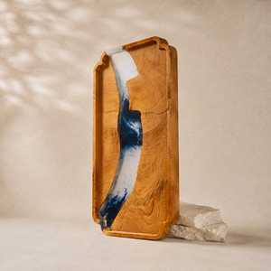Modern Luxe <b>Epoxy</b> Resin & Live Edge Acacia Wood Decorative Storage Tray with Gold Metal Handles for Contemporary Home Styling - Product Image 5