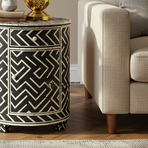 โต๊ะข้างเตียงลายก้างปลาสีดำขาว งานแฮนด์เมด เป็นมิตรกับสิ่งแวดล้อม พร้อมลิ้นชัก 2 ช่อง โต๊ะข้างตกแต่งห้องนั่งเล่นสไตล์โมเดิร์น - Product Image 4