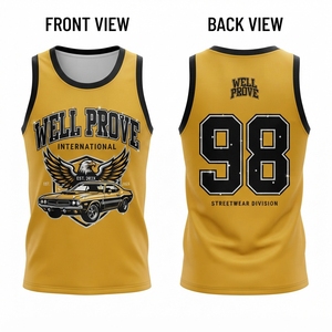 Maillot de sublimation personnalisé 160 GSM en maille polyester jaune moutarde et noir, débardeur à impression numérique intégrale, tenue d'équipe pour homme, séchage rapide - Product Image 1
