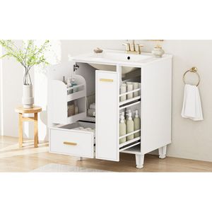 Tocador de baño de madera maciza de 24 pulgadas, cajón profundo, cesta extraíble de 2 niveles, estante de puerta, marco de tablero de MDF, estante de puerta de tocador de un paquete - Product Image 2