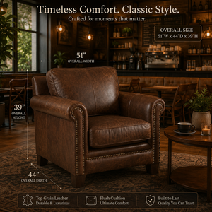 Sillón Clásico de Cuero Genuino, Sofá Individual Resistente con Brazos Enrollados para el Hogar, Muebles para Sala de Estar - Product Image 2