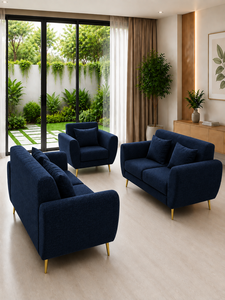 Canapé Minimaliste Moderne Émeraude 221 ROMA, Ensemble de 2 Places Bleu Marine, pour Salon, Appartement, Hôtel, Tissu Personnalisé Écologique, Forme Carrée - Product Image 2