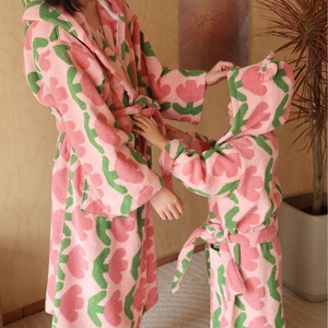 Wholesale Striped Floral Printed Absorbent Adult Kids Hoodie Couple Oversize Hotel Home <b>Bathrobes</b> Women Cotton <b>Towel</b> <b>Bathrobe</b> - Product Image 4