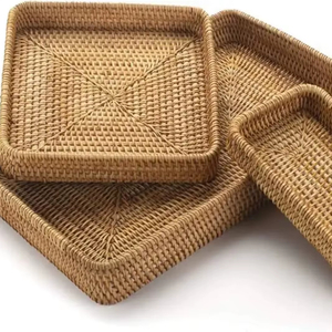 Bandeja de Servicio de Ratán de Diseño Único y Alta Calidad, Ecológica, Apta para Lavavajillas, Duradera, Pulida, Moderna, para Fiestas - Product Image 1