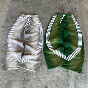 Pantalones de chándal anchos de alta calidad para hombre, estilo jogger, con efecto desgastado por el sol, a rayas, holgados, con lavado ácido y corte baggy. - Product Image 2
