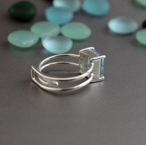 Anillo de piedra turquesa de Ley 925 ajustable clásico al por mayor ajuste de bisel de Topacio Azul regalo de boda hecho a mano para mujer - Product Image 3