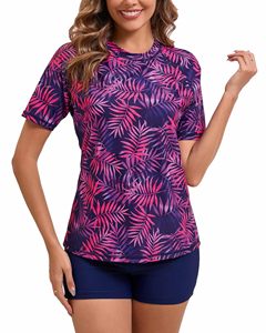 <b>Women</b> <b>Rash</b> <b>Guard</b> Two Piece Swimsuit Short Sleeve Stretchable Swimwear Surfing Beach Bathing Suit <b>Rash</b> <b>Guard</b> - Product Image 1