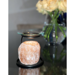 Lampe à huile aromatique en sel de roche rose de l'Himalaya avec bougies, porte-thé/brûleur de cire, bougie chauffe-plat avec support métallique et plat en verre - Product Image 4