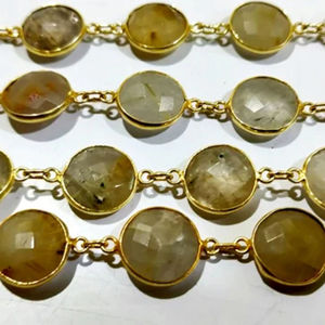 Cuarzo Rutilado Dorado Natural, Forma Redonda de Moneda, Conector de Bisel Briolette, Cadena de 10 a 11 mm, Se Vende por Pie - Product Image 1