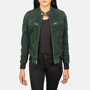 Blouson bomber en daim vert pour homme, coupe classique ajustée, vêtement d'extérieur léger, poignets et col côtelés, fermeture éclair sur le devant, daim synthétique doux - Product Image 1
