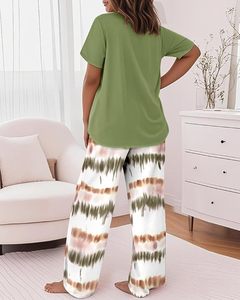 Conjunto de Pijama de Satén para Mujer, Cuello en V, Manga Corta, Cintura Elástica, Estilo Casual, Largo Completo, para Invierno - Product Image 4