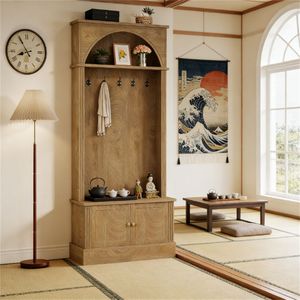 Appendiabiti a doppio gancio e scarpiera da parete con ripiano portaoggetti per ingresso a 5 livelli - Product Image 3