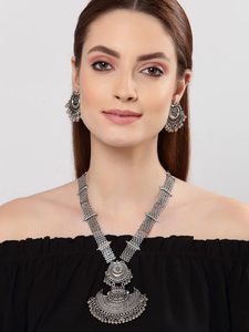 Women's Ethnic Tibetan <b>Silver</b> <b>Necklace</b> <b>Earring</b> <b>Set</b> Antique <b>Silver</b> Plated Jewelry for Party Shining Diva Fashion - Product Image 1