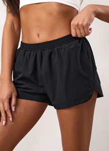OEM Custom Logo Black Women's Woven Shorts Lightweight Elasticated Waistband With Inner <b>Mesh</b> <b>Pant</b> Gym & Active Shorts For Womens - Product Image 3