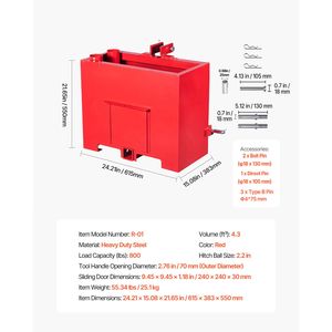 Cassetta di Carico a 3 Punti per Trattore Categoria 1 con Capacità di 800 libbre, 4.3 Ft³, Grande Volume, in Acciaio Resistente, Ricevitore per Gancio di Traino da 2 Pollici, Attacco Rapido - Product Image 4