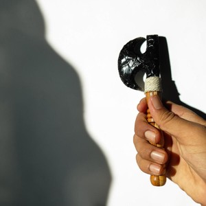 Natural Black Obsidian Battle Axe with Wooden Handle Handmade <b>Crystal</b> Axe Wholesale - Product Image 3