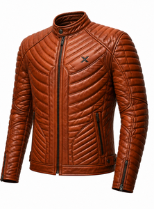 Blouson de moto en cuir entièrement matelassé |   Noir Cognac Vert |   Fabricant OEM ODM |   Qualité de conception haut de gamme |   Respirant | - Product Image 2