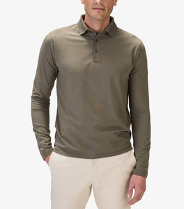 Polo à manches longues pour homme, tendance, avec logo personnalisé OEM, couleur unie, coton/polyester piqué, 220 GSM, best-seller - Product Image 1