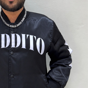 เสื้อแจ็คเก็ตบอมเบอร์สีดำสำหรับผู้ชาย REDDITO พร้อมพิมพ์ตัวอักษรสีขาว ปกเสื้อพับได้ เสื้อคลุมลำลองสำหรับฤดูใบไม้ร่วง - Product Image 2
