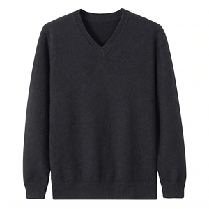 Pull en maille col V pour homme, décontracté, à manches longues, côtelé, chaud pour l'hiver, couleur unie beige taupe, pull tendance - Product Image 6