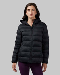 Blouson matelassé à capuche unisexe, hiver, isolé, respirant, polaire, noir, polyester, coupe-vent, décontracté, fermeture éclair, coupe ajustée, devant - Product Image 2