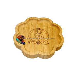 Placa de altar de madera hecha a mano, estilo floral con piedras preciosas de Chakra para velas, meditación y decoración a buenos precios de mayorista - Product Image 4