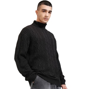 Pull à col roulé épais noir pour homme 2026, manches longues, couleur unie, coupe classique, idéal pour l'hiver - Product Image 1