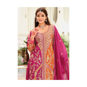 Ensemble de costume Salwar en chinon lourd avec broderies, élégant et stylé, pour femmes, collection festive - Product Image 1