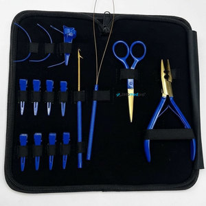 Kit de Herramientas para Extensiones de Cabello al por Mayor: Alicates de 2 Orificios con Clips de Sección, Tijeras de Bucle y Anillos, en Acero Inoxidable Azul y Dorado - Product Image 6