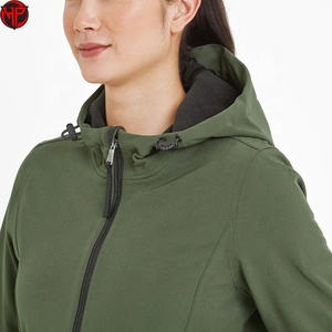 Veste softshell vert foncé pour femme, longue, zippée, coupe-vent, imperméable, respirante, pour course en plein air - Product Image 3