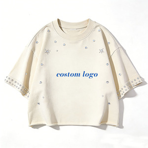 Custom Rhine Stone Oversized Crop t Shirt Wholesale OEM Service Casual Or Street Style Premium Stone Trending T Shirt For Unisex - Product Image 1