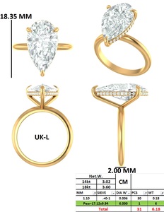 Anillo Solitario con Corte de Pera de 6 Quilates, Oro de 14K, Halo Oculto - Product Image 1