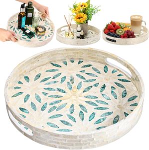 Table basse ronde en bois moderne de luxe avec motif floral et poignée pour la décoration de la maison - Product Image 2