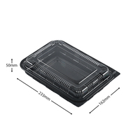 Contenants alimentaires jetables rectangulaires empilables, base noire, couvercle transparent, boîtes en plastique, compatibles micro-ondes et étanches, pour la restauration